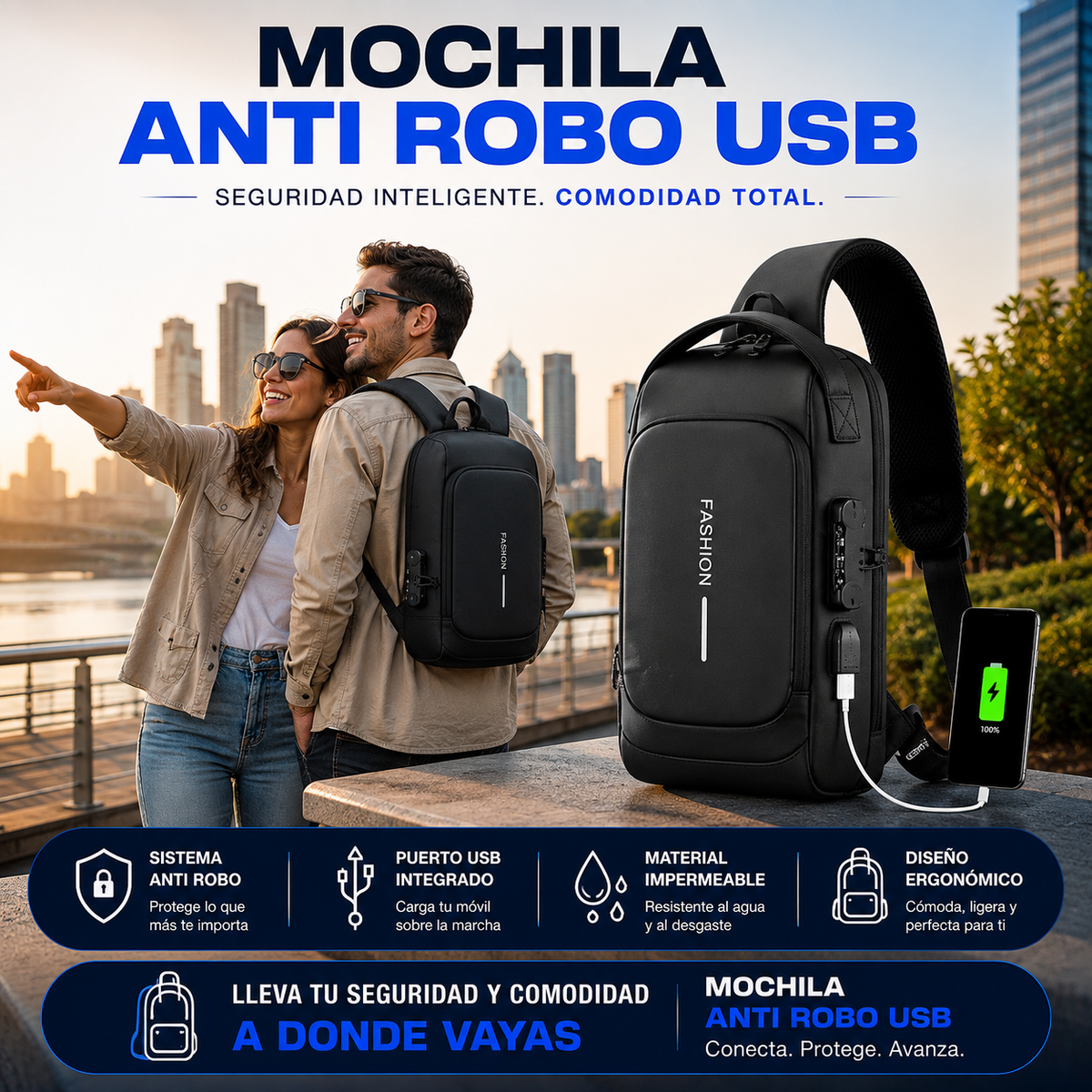 MOCHILA ANTIROBO USB™: Seguridad y Conectividad en Cada Viaje
