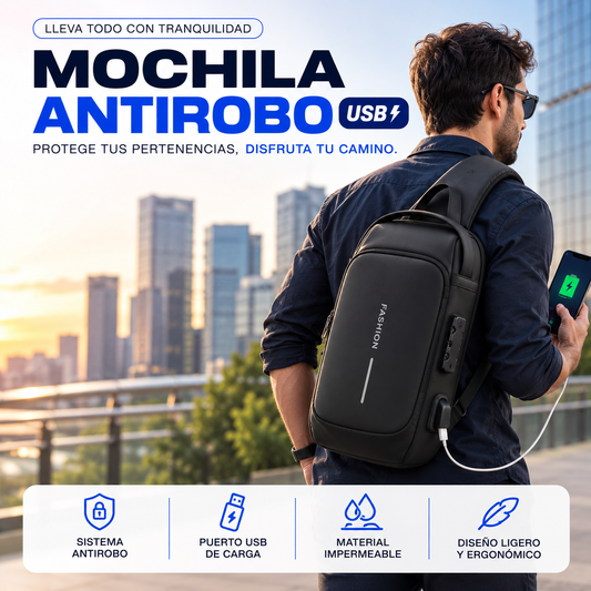 MOCHILA ANTIROBO USB™: Seguridad y Conectividad en Cada Viaje