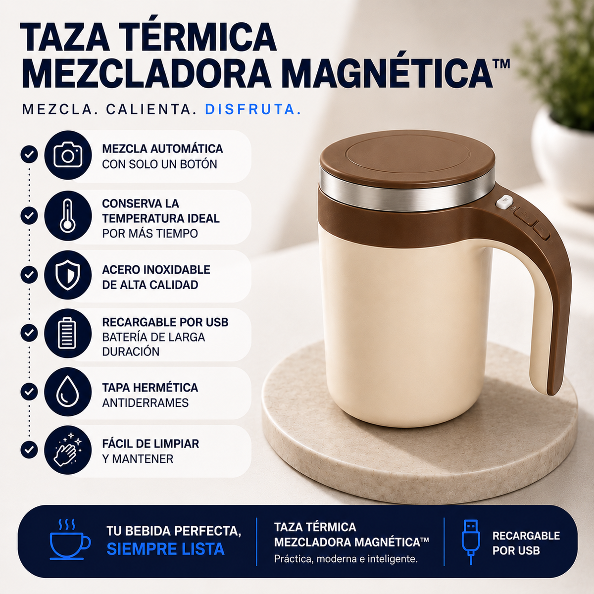 TAZA TÉRMICA MEZCLADORA MAGNÉTICA™: Mezcla y Conserva tus Bebidas
