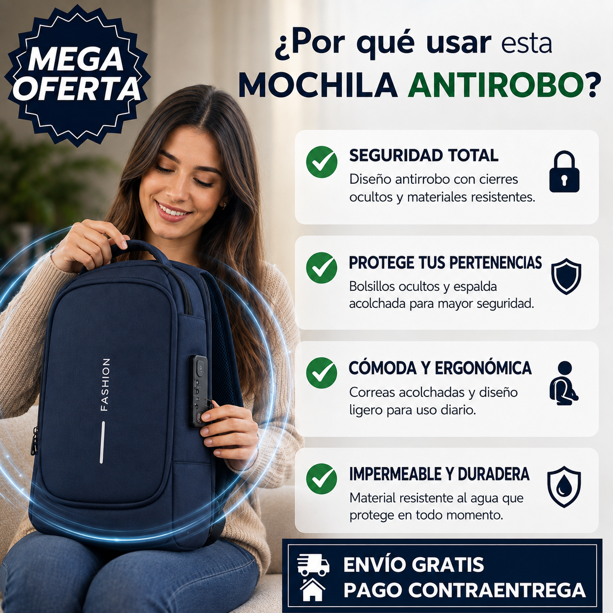 Bolso mochila antirrobo bloqueo USB